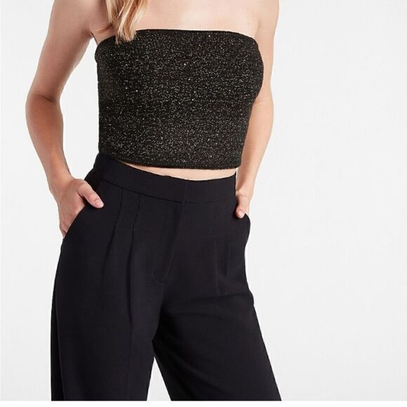 Express metallic tube top cropped sweater, black and gold size Extra Large NWT - Picture 4 of 7